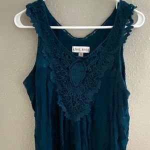 Knox Rose Tank Top w/Lace Accent - Teal Color - Size XL